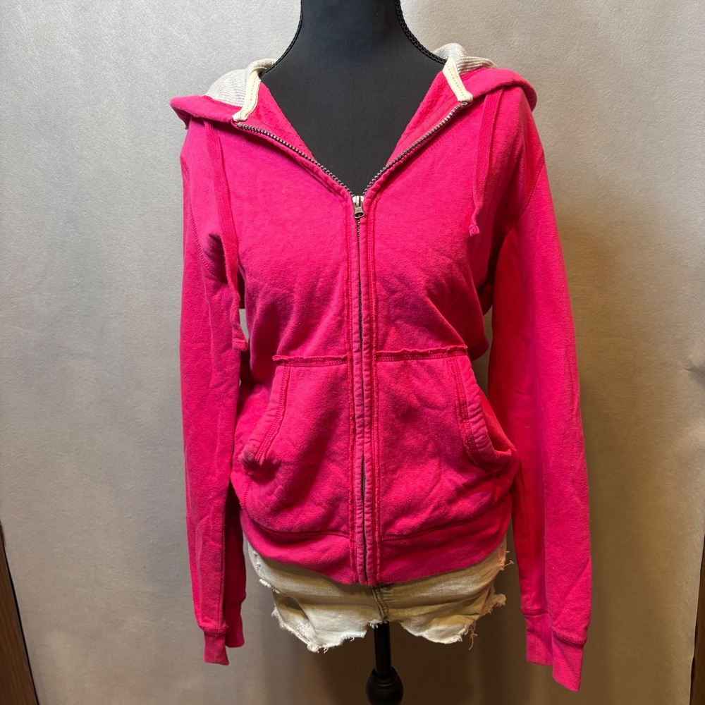 Free Spirit Hot Pink Kiss This Glitter Graphic Zip Up Thermal Lined Hoodie Large
